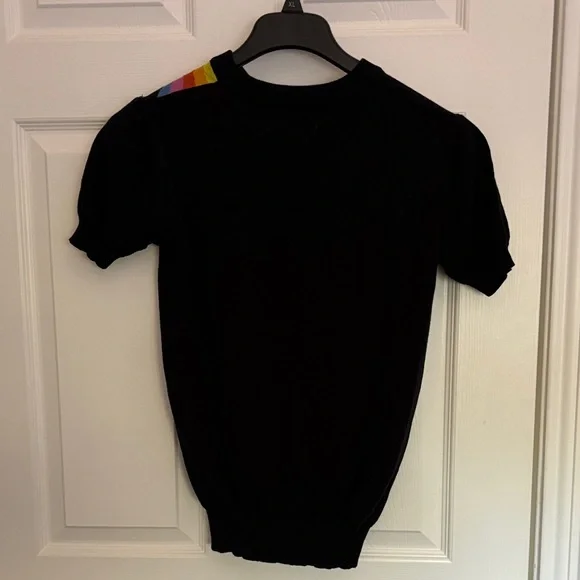 Black Short-Sleeve Sweater with Rainbow Lightning Bolt - Picture 4 of 4